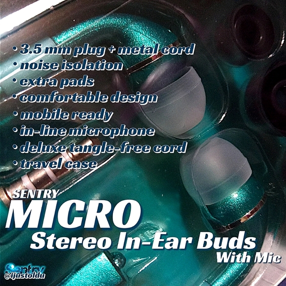 Sentry MICRO Stereo In-Ear Buds with Mic | Teal | Deluxe Tangle-Free Cord - Picture 13 of 13